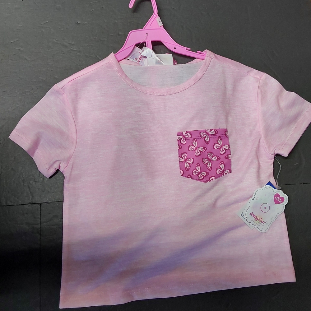 Lovely Pink Kids Tee with Patterned Pocket